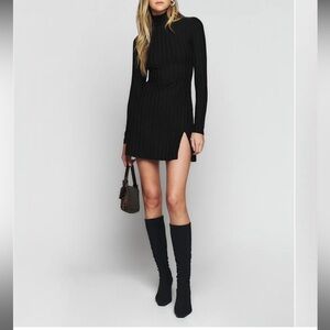 Reformation Libra Black Long-Sleeve Mock Neck Mini Dress XS